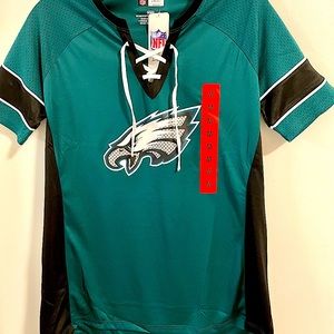 Women's Official Midnight Green Philadelphia Eagles Glitter Logo Lace-Up Jersey